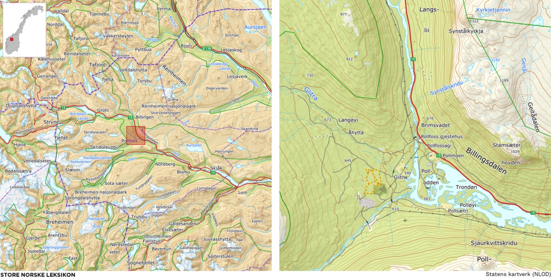 Mapa – lokalizacja Pollfoss, gmina Skjåk